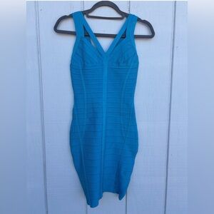 Herve leger blue bodycon bandage dress